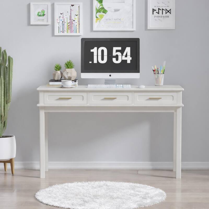 Cream White Vanity Desk with 3 Drawers, Modern Makeup Table or Writing Desk, Multipurpose Dressing Table, No Mirror Included