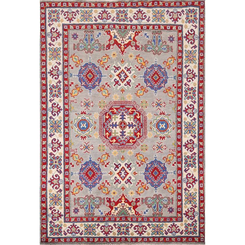Traditional Grey Kazak Oriental Area Rug Handmade Wool Carpet - 4'11" x 6'8"