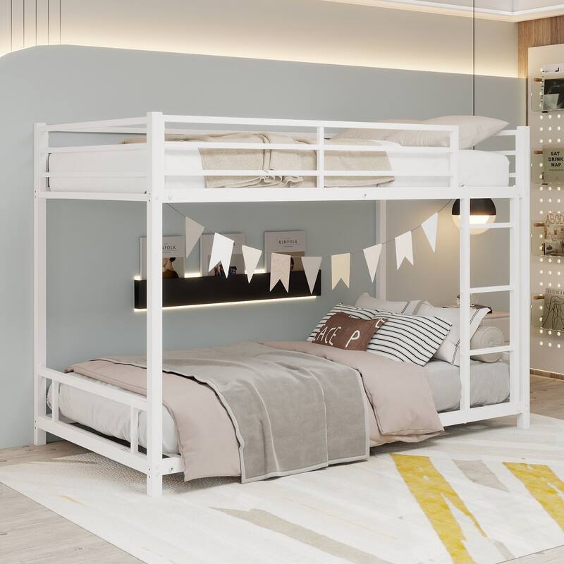 Metal Twin over Twin Bunk Bed/ Heavy-duty Sturdy Metal/ Noise Reduced/ Safety Guardrail/No Box Spring Needed - White