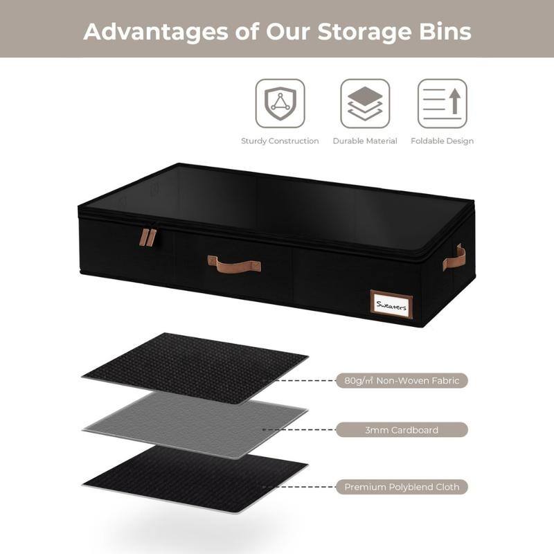 Underbed Storage,Fabric Organizers with Reinforced Handles & Label Holders,2-Pack