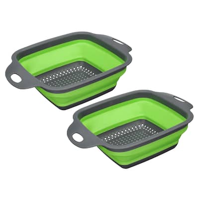 Collapsible Colander Set, Silicone Square Foldable Strainer w Handle - 29cm x 22cm x 9cm