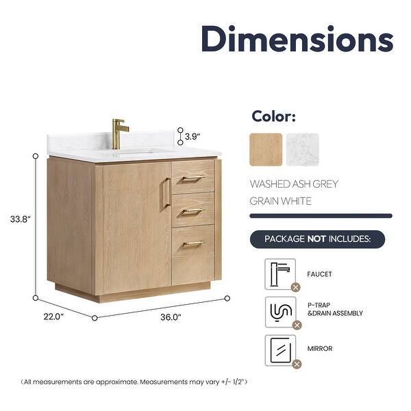 dimension image slide 10 of 16, San Single Bath Vanity with Composite Stone Top without Mirror