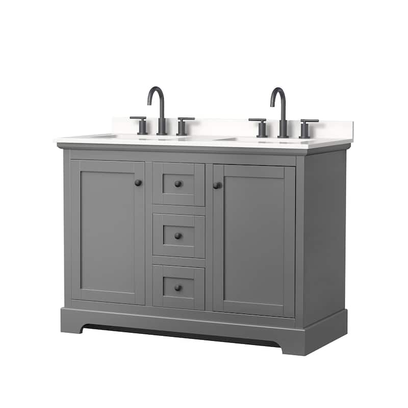 Wyndham Collection WCV232348D-QTZ-US3MXX Avery 48" Free Standing - Dark Gray / White Quartz Top / Matte Black