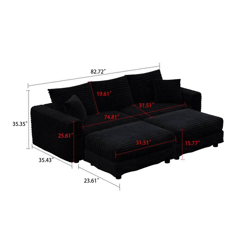 Modern Corduroy Fabric Upholstered Sectional Sofa with Ottoman