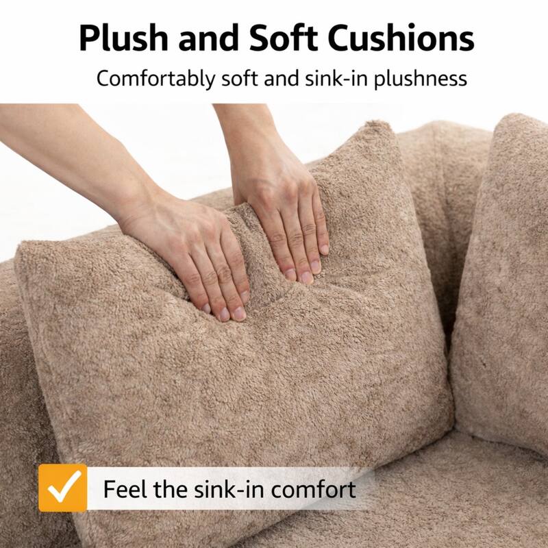 96" Boucle Fabric Sectional Sofa with Four Pillows, No Assembly Required