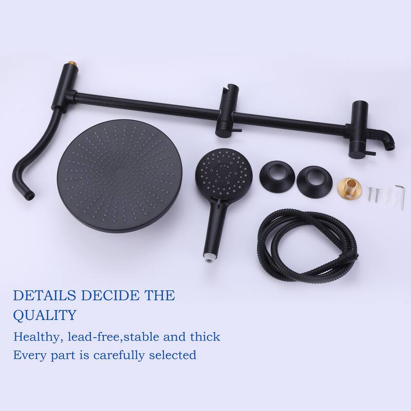 High Pressure 5-Way 10'' Rain Shower Head Black with Handheld Shower Slide Bar