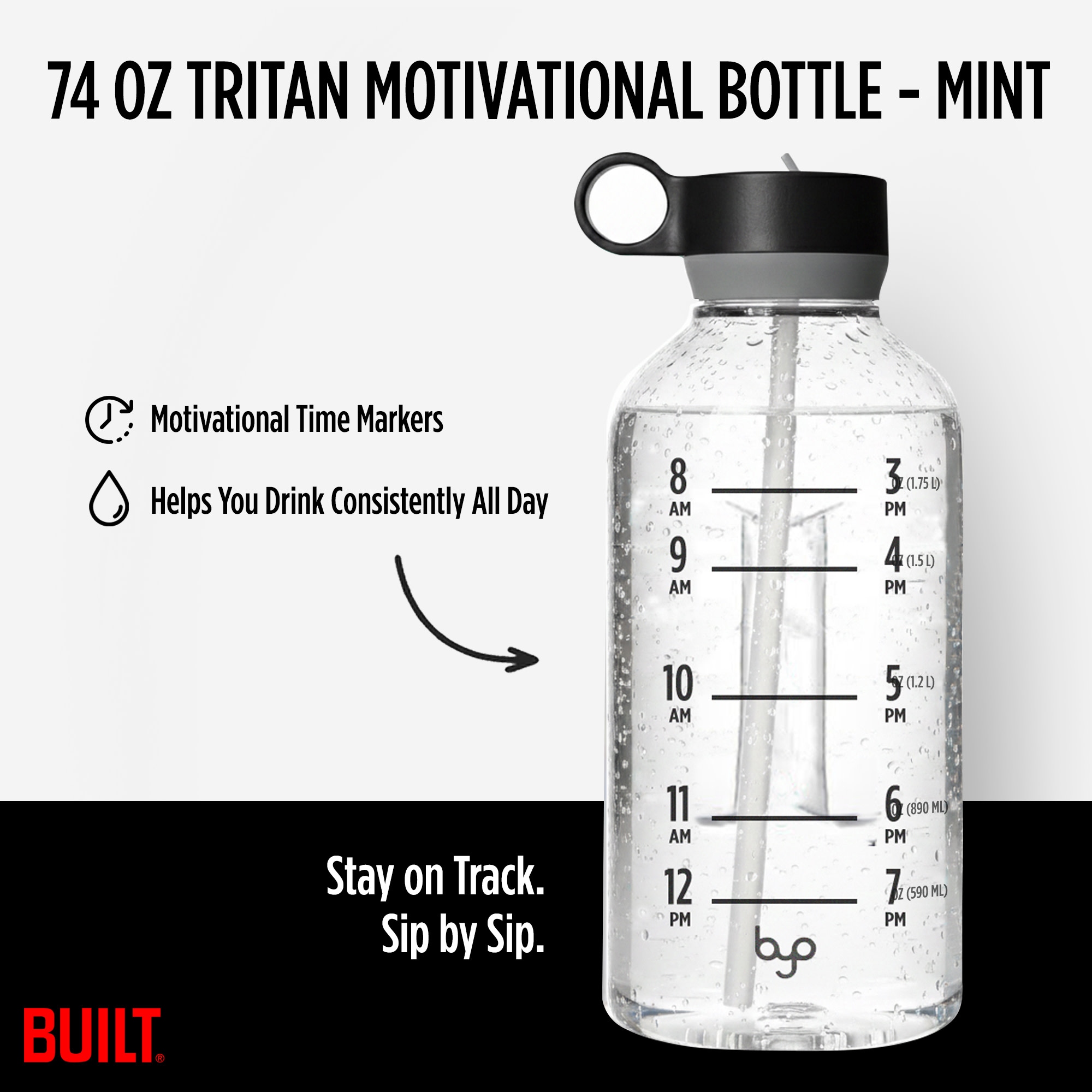 Byo 74 Oz Tritan Motivational Bottle - Black
