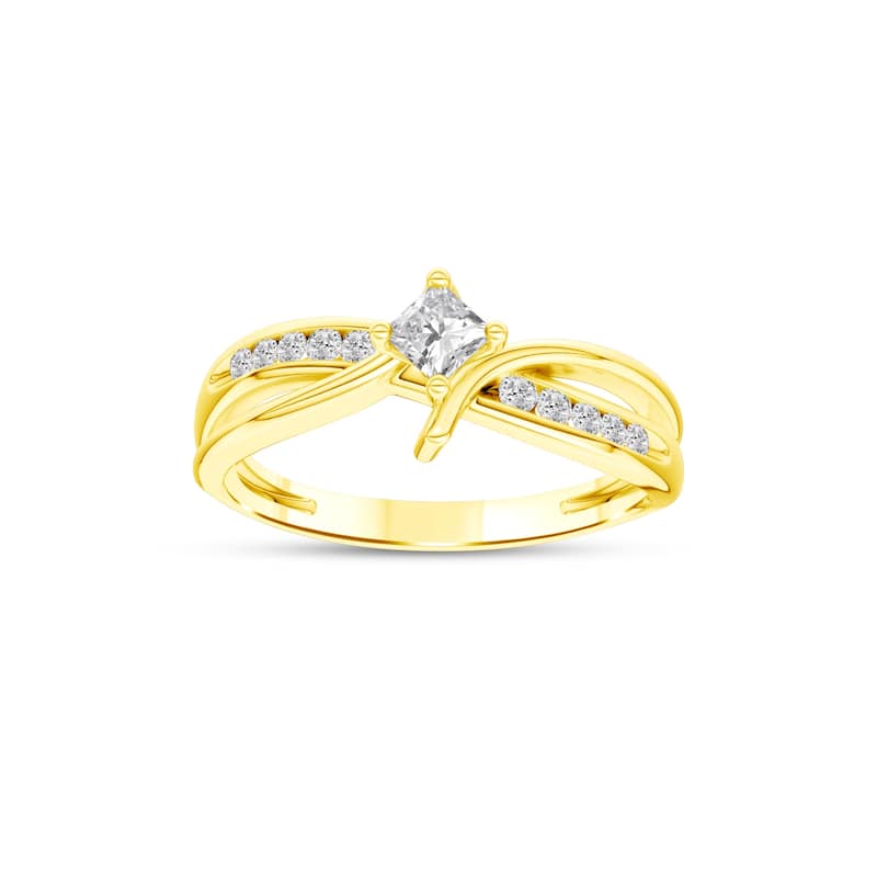 1/4ct TDW Diamond Bypass Engagement Ring in 10K Yellow Gold for Women