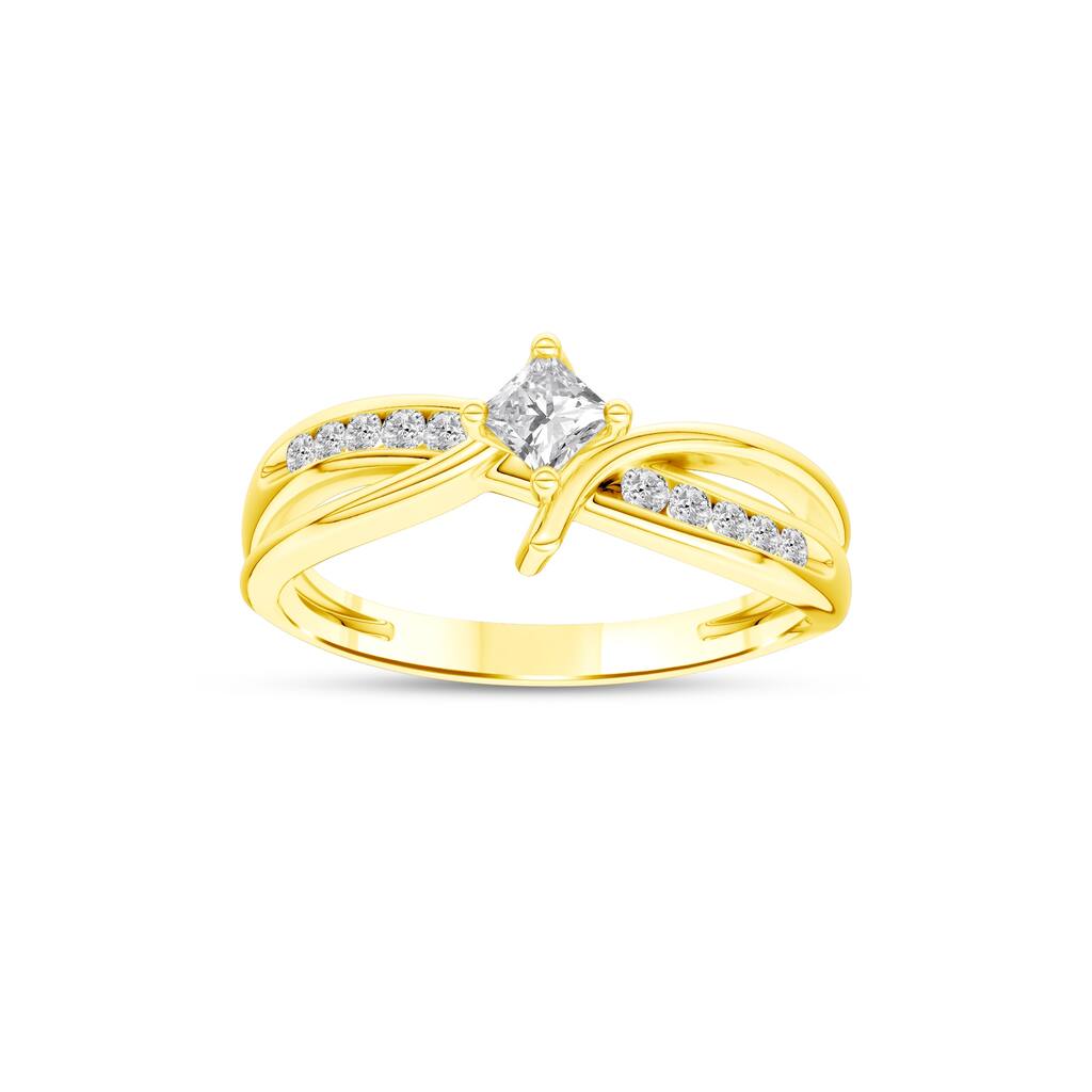 1/4ct TDW Diamond Bypass Engagement Ring in 10K Yellow Gold for Women