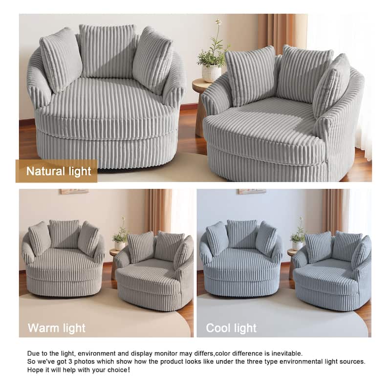 UIXE Oversize 43" Plush Corduroy Swivel Barrel Chair Comfy Accent Chair For Living Room