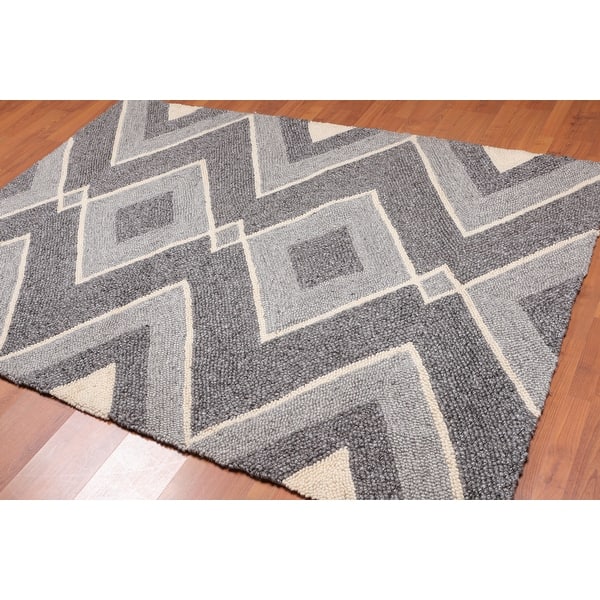 Hand Made Geometric Grey Ivory Area Rug Wool Modern Contemporary Oriental Area Rug 5x7 5 3 X 7 6 Overstock 31523609