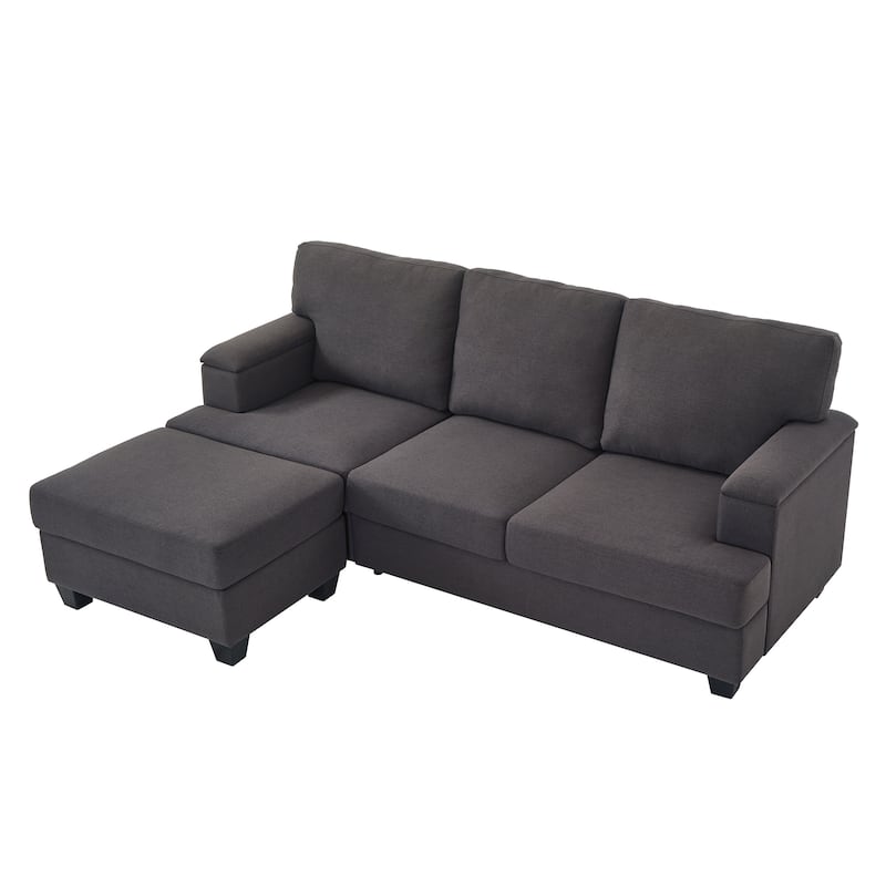 L-shaped Chaise Sectional Sofa with Movable Ottoman, Hidden Storage in Armrests & Seats, Storage Couches with Thick Cushions