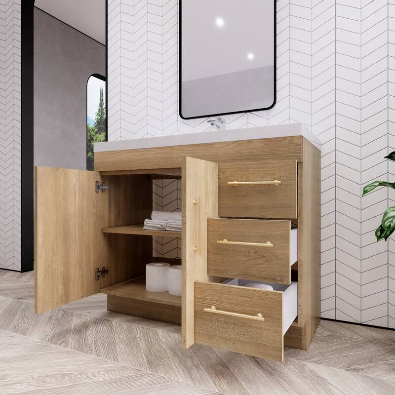 Eliza 42'' Freestanding Vanity (Right Drawers) with Single Sink