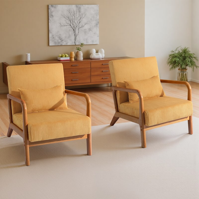 Modern Upholstered Accent Chair with Wood Legs Set of 2