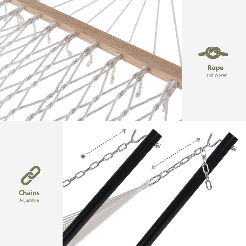 Double Hammock with Stand, Two Person Cotton Rope Hammock