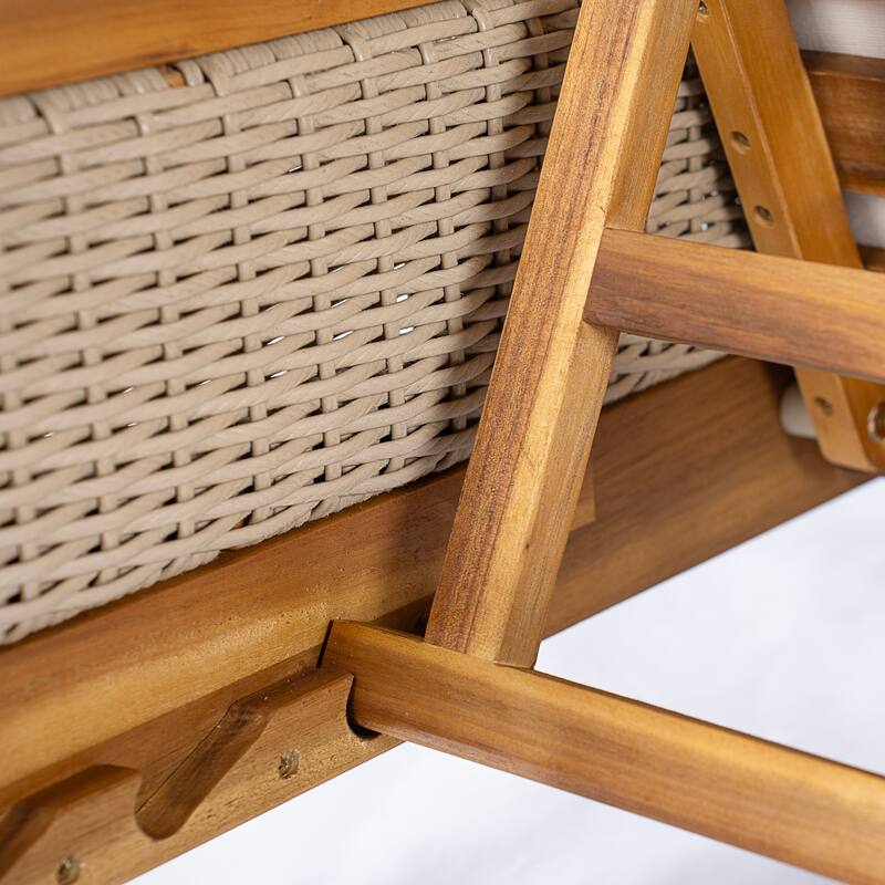 Christopher Knight Home - Solid Acacia Wood Outdoor Chaise Lounge with 4-Position Adjustable Backrest & Woven Rattan Accents