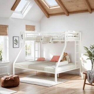 Twin XL over Queen Metal Bunk Bed with Ladder and Guardrails, Silver ...
