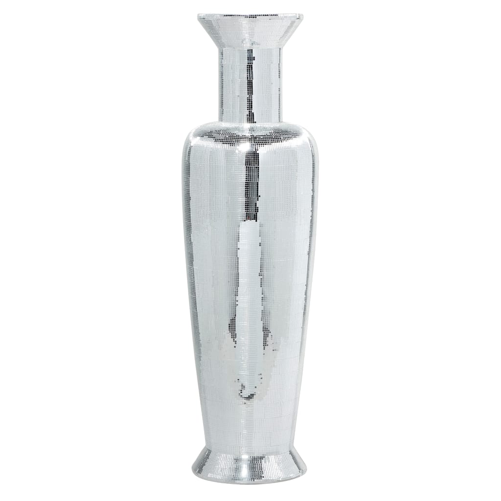 Polystone Tall Floor Vase with Mosaic Mirror Inlay - Silver - Roche River Decor - 15"W x 15"L x 51"H