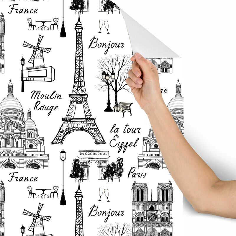 Travel Paris Tile Grunge Removable Wallpaper - 24'' inch x 10'ft