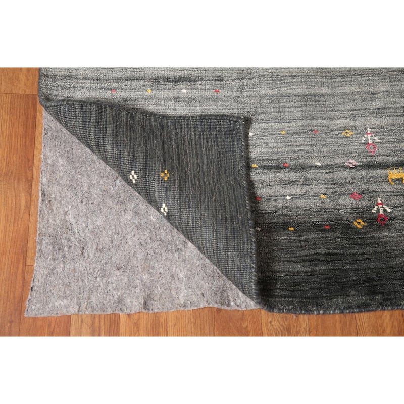Grey Tribal Gabbeh Oriental Area Rug Handmade Silk Carpet - 6'8" x 9'2"