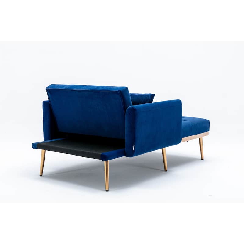 Velvet Upholstered Tufted Living Room Sleeper Sofa Chair With Rose Golden feet