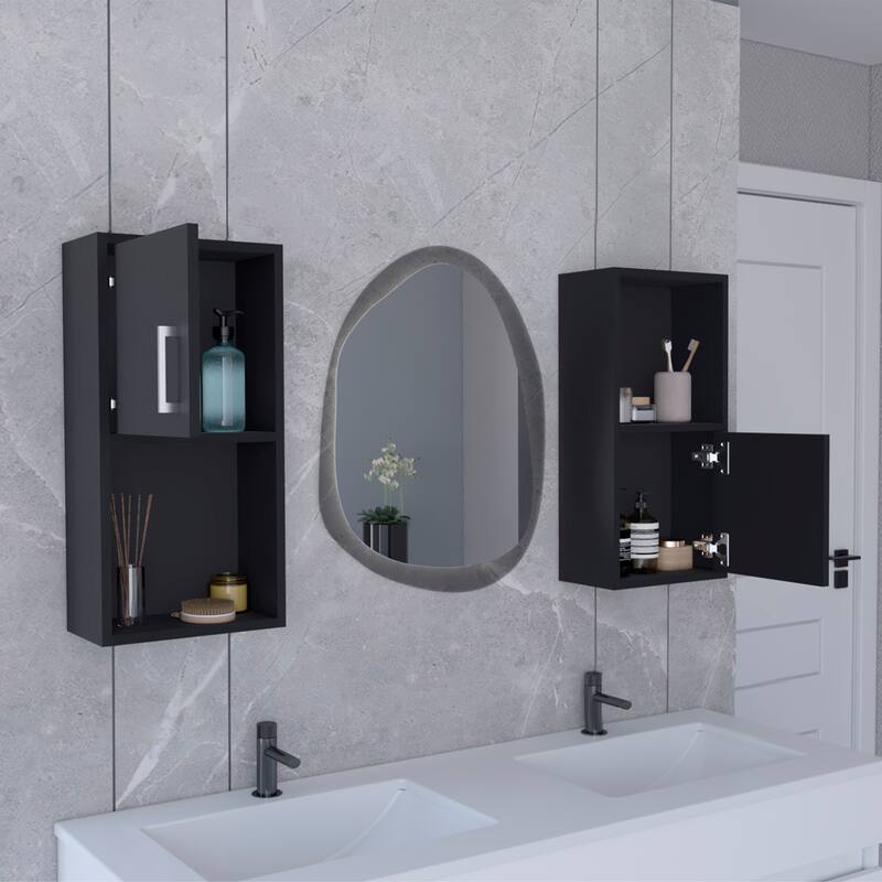 2-PC Wall-Mounted Bathroom Medicine Cabinet with Open and Closed Storage