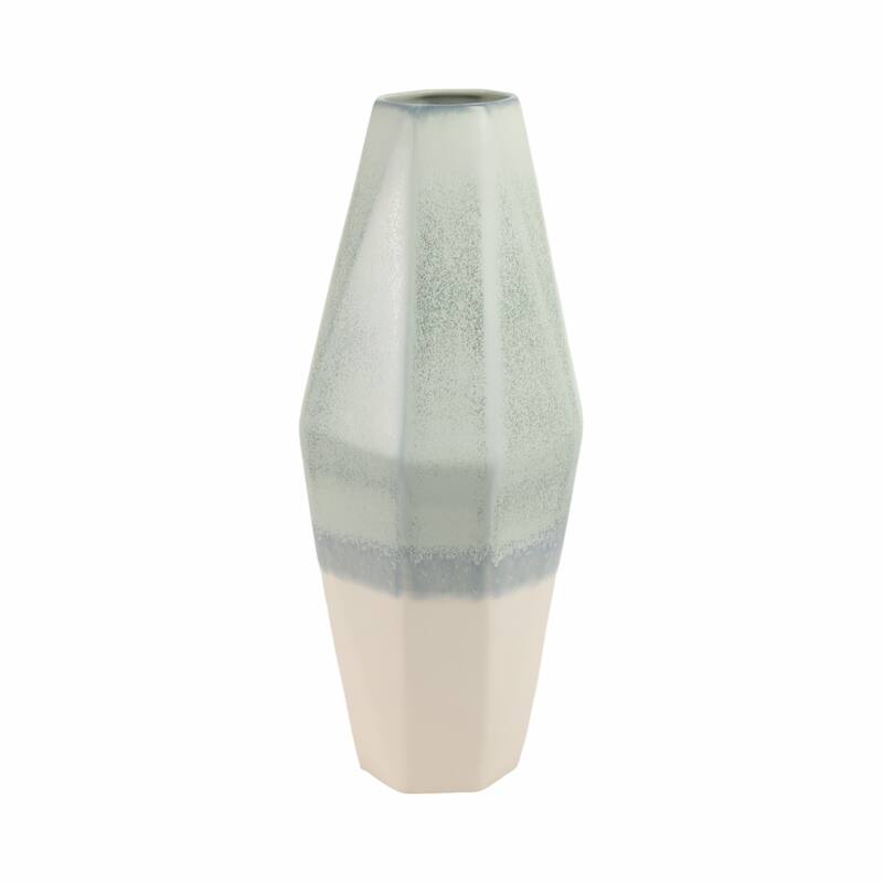 Earthenware Vase Faceted Design Ombre Finish Modern Geometric Style