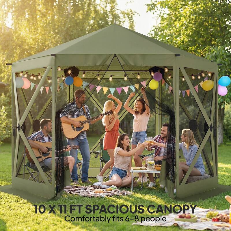 Outsunny 10 x 11 ft Pop Up Gazebo Screen Tent, Outdoor Portable Instant Camping Canopy Screen House Sun Shelter