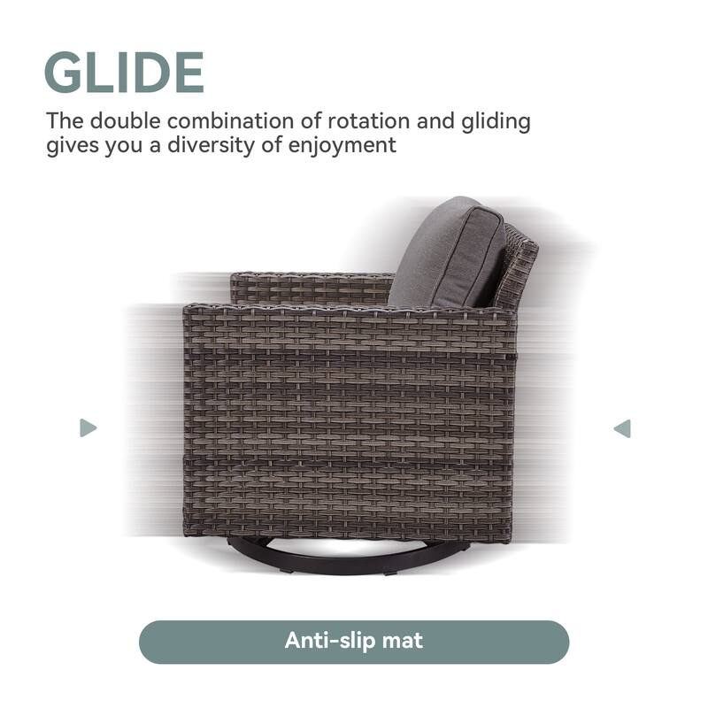 Gymojoy Wicker Swivel Glider Chair with 4 inch Olefin Cushions