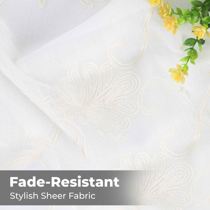 Superior Embroidered Elegant Scroll Sheer Grommet Curtain Panel - (Set of 2)
