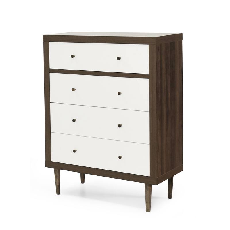 4-Drawer Vertical Chest with Metal Handle, Metal Frame and Wood Top for Bedroom
