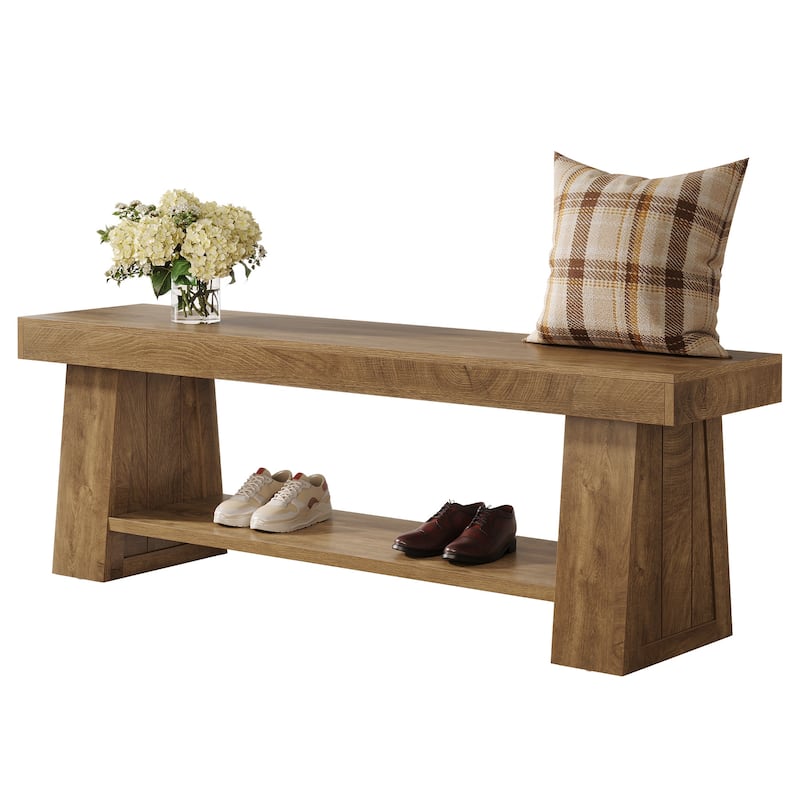 63" Wooden Entryway Bench with Storage Shelf, Extra Long Bench, Hallway Bench for Living Room, Bedroom, Kitchen