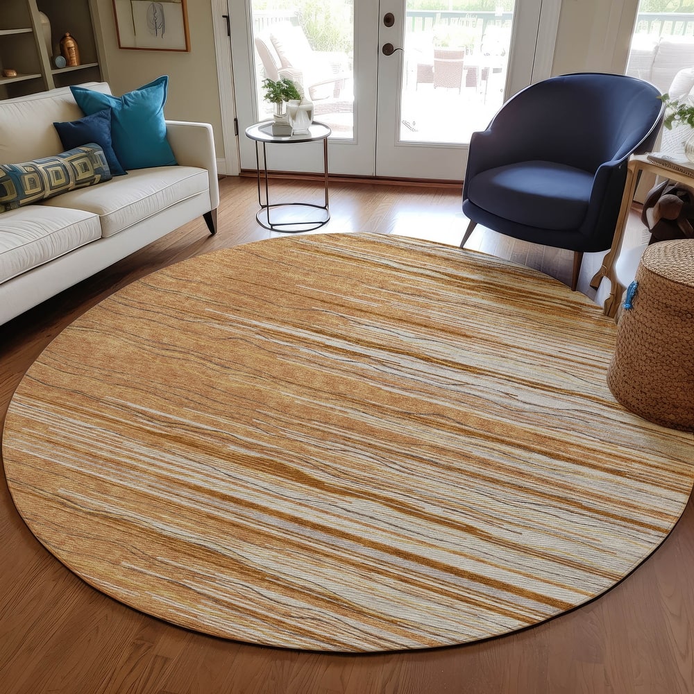 Machine Washable Indoor/ Outdoor Modern Stripe Chantille Rug