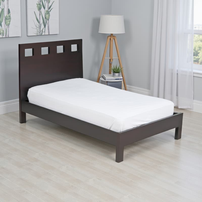 Yee Twin Size Platform Bed, Cut Out Panel Headboard, Espresso Brown Wood