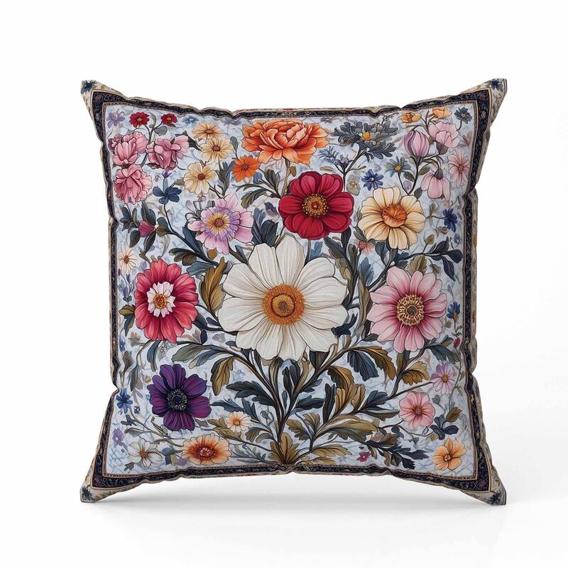 Bloom Burst Faux Suede Reversible Throw Pillow Beige and Multi