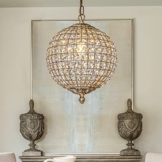 DancyHome 1/3-Light Retro Antique Bronze Crystal Globe Chandelier Small Sphere Pendant Light