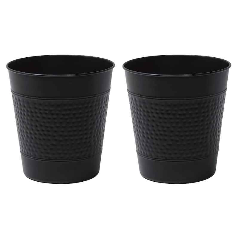 happimess Riley Hammered Steel Accent 2-Gallon Wastebasket - Matte Black - Set of 2