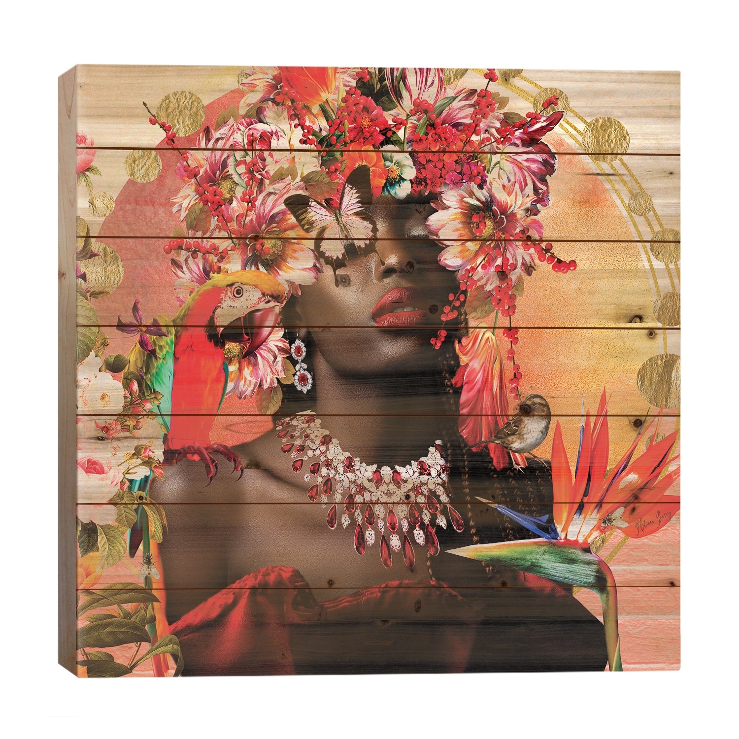 Rubies Blooming In The Garden Print On Wood by Yvonne Coleman Burney - Multi-Color