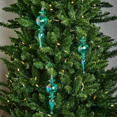 8" Shatterproof Plastic Iriddescent Finial Ornament Box of 3