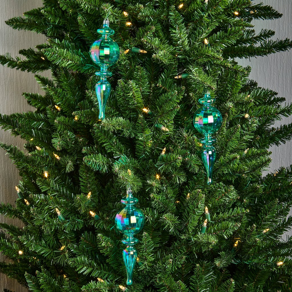 8" Shatterproof Plastic Iriddescent Finial Ornament Box of 3