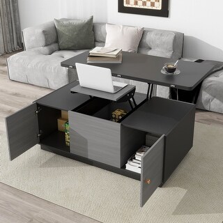Modern Gray Multi-functional Rectangle Lift-top Coffee Table Extendable ...