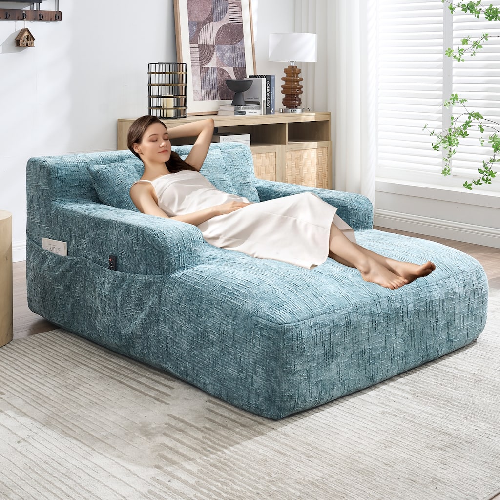 Chenille Lazy Sofa Chaise Lounge with Pillows - Convertible Armchair with Armrests, Multi-Position Sleeper for Living Room