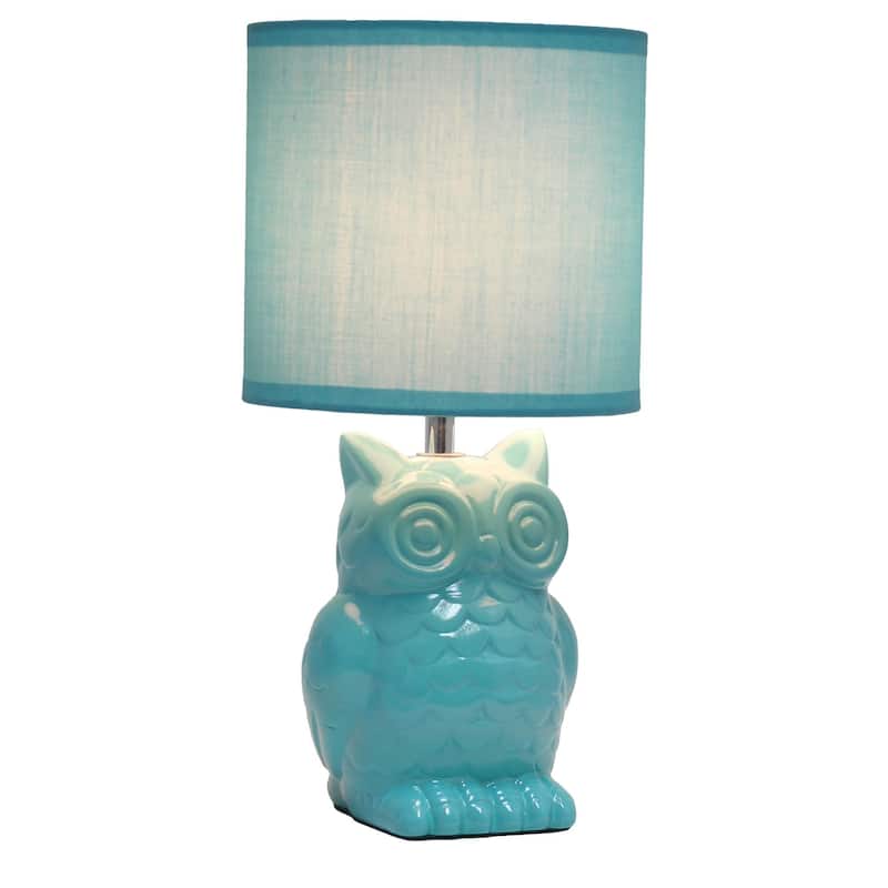 Tall Ceramic Owl Bedside Table Desk Lamp with Drum Shade - 12.75" - Tiffany Blue