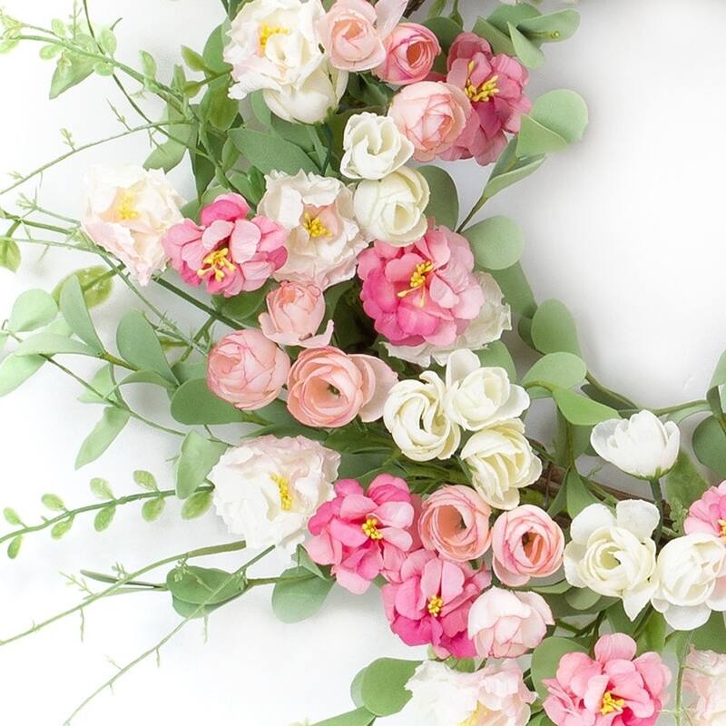 HomeRoots 23" Pink and Green Artificial Peony Wreath