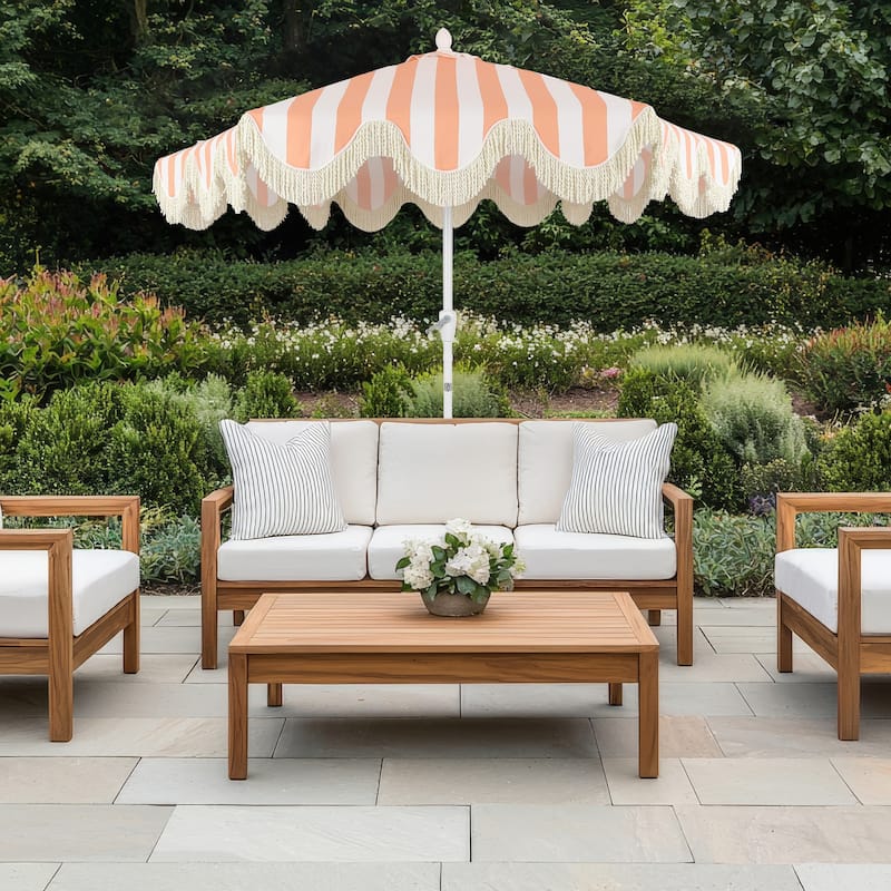 9ft Tassel Patio Umbrella Auto-Tilt, Crank , by JONATHAN Y