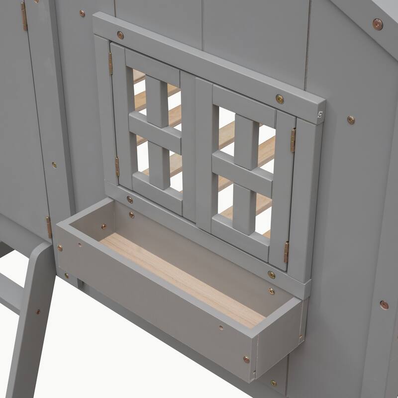 Twin over Twin House Bunk Bed with Roof