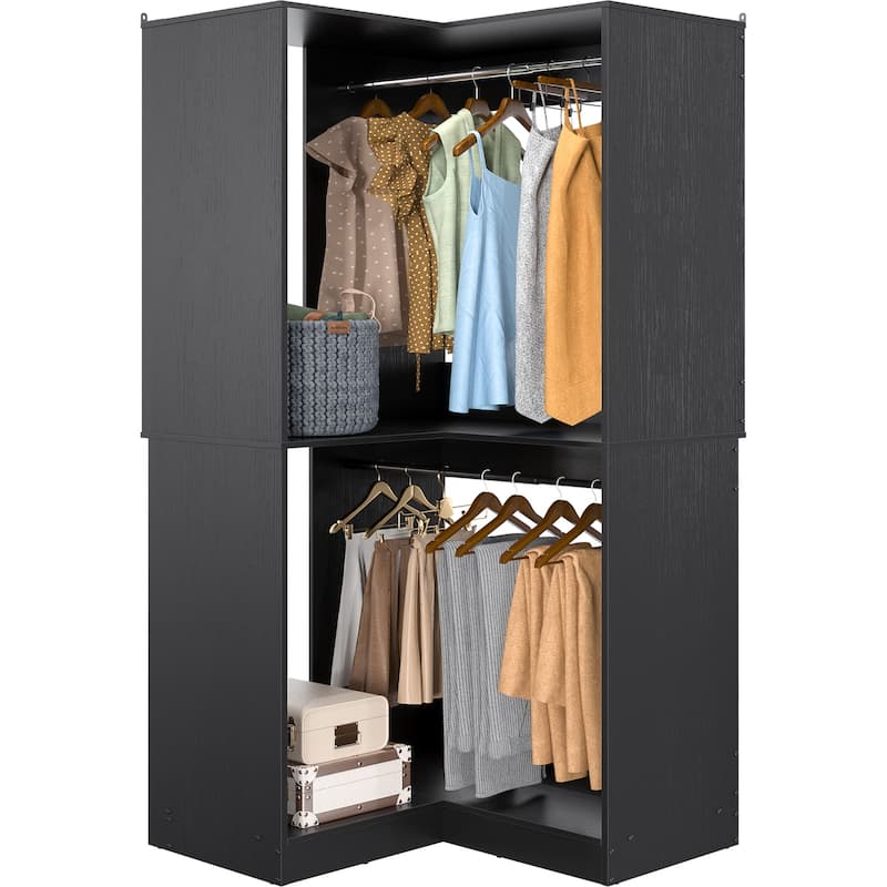 Vryon Corner Closet Organizer, Space-saving Closet System with Hanging Rods for Walk-in Closet