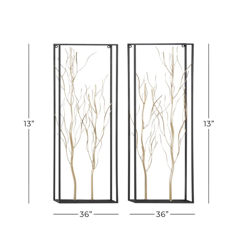 Metal Tree Branch Home Wall Decor with Black Frame - Set of 2 Gold - Roche River Decor