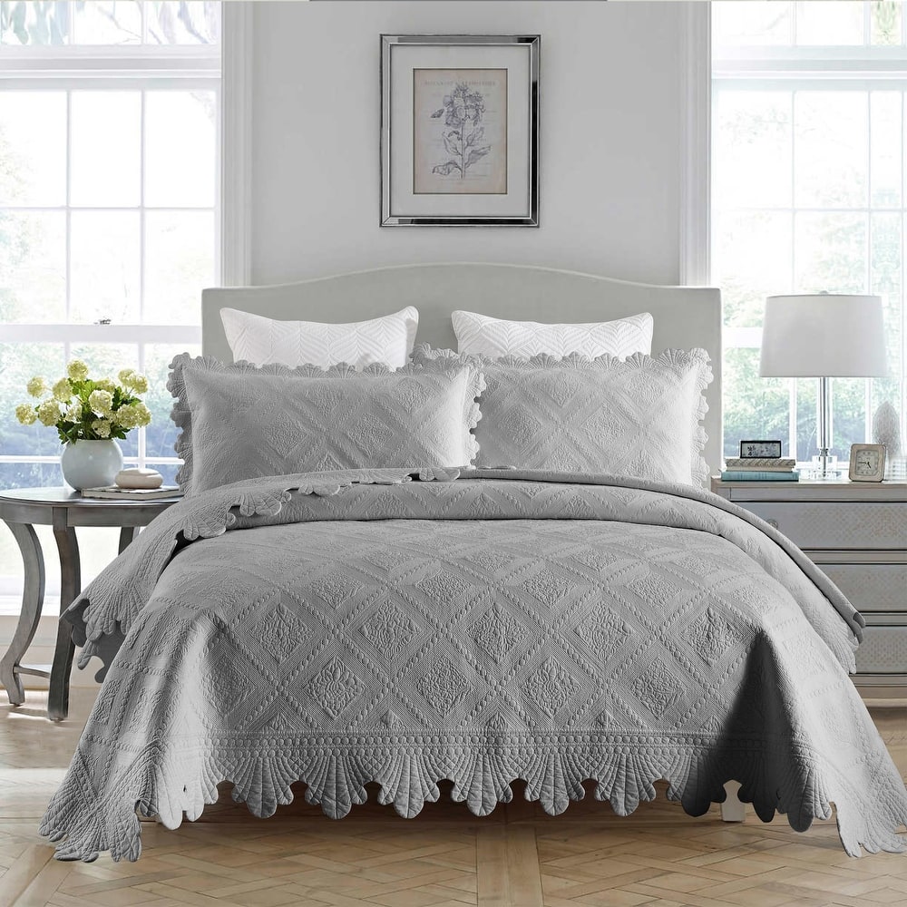 MarCielo 3Pcs 100% Cotton Oversized Quilt Bedspread Coverlet Set TK
