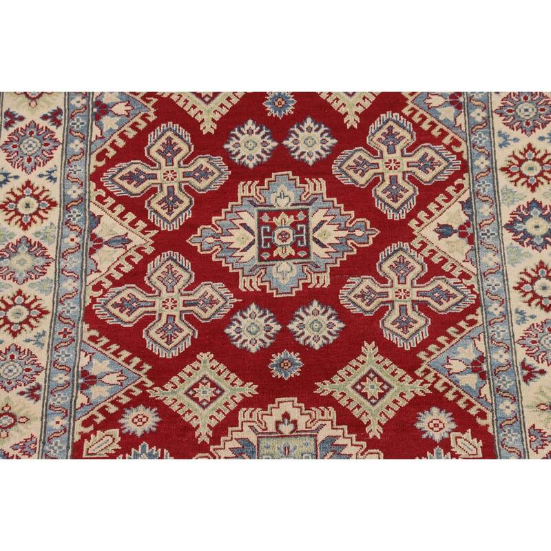 Traditional Kazak Area Rug Hand-Knotted Red Wool Carpet - 4'11" x 6'6"